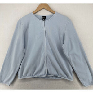 EILEEN FISHER Jacket M Heavy Brushed Cotton Jersey Snap Front Blue